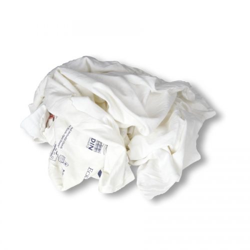 Trapos de punto camista blanca de algodón reciclados y fabricados por Trapos Los Pozicos